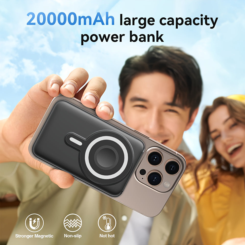 Magnetic Wireless Power Bank – 20000mAh Portable Charger 3-in-1