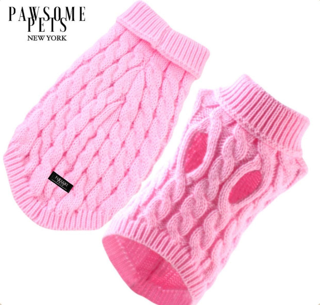 DOG AND CAT WARM CABLE KNIT SWEATER - PINK